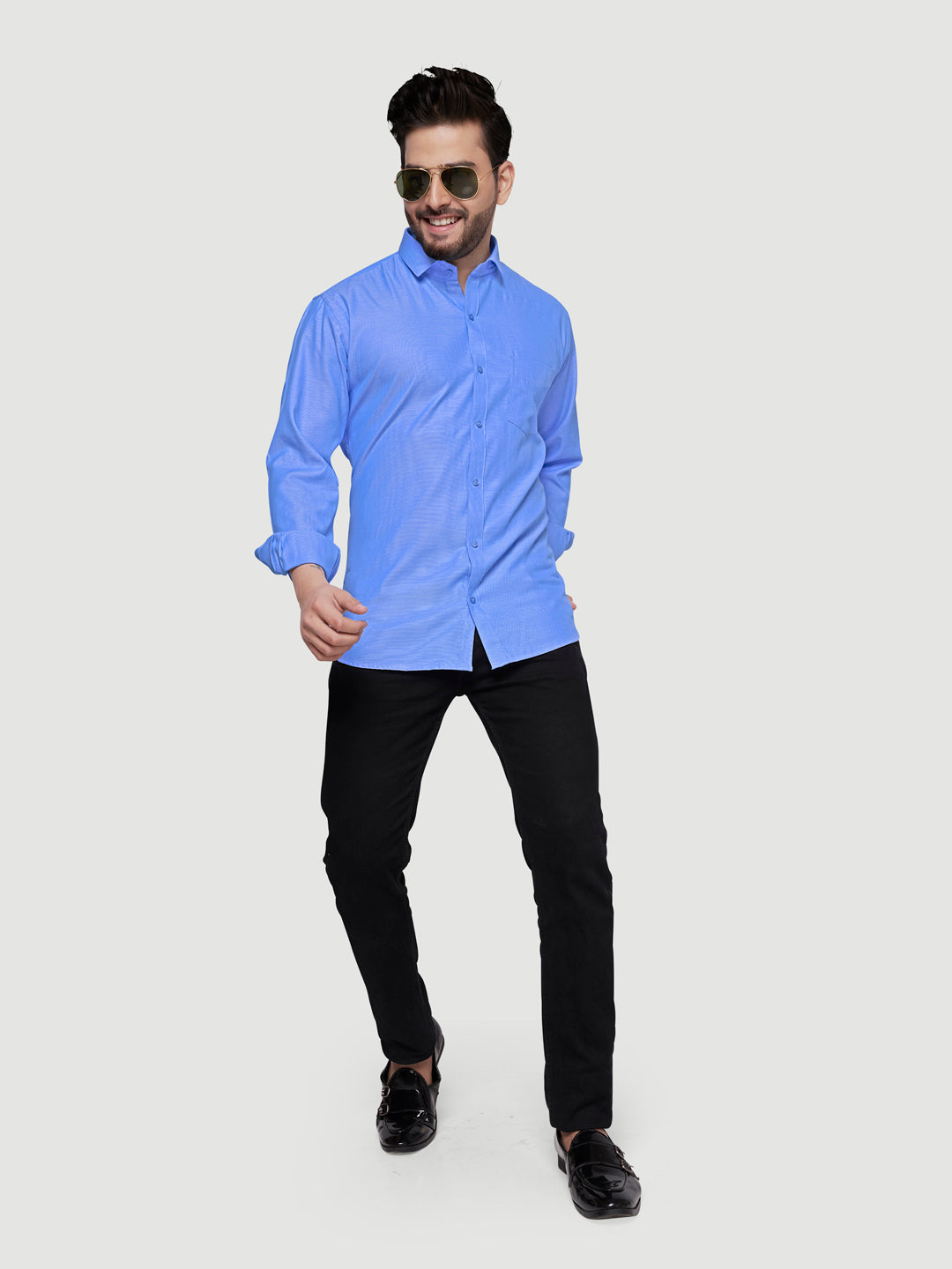 Black and White Shirts Men's Formal Dobby Shirt-3
