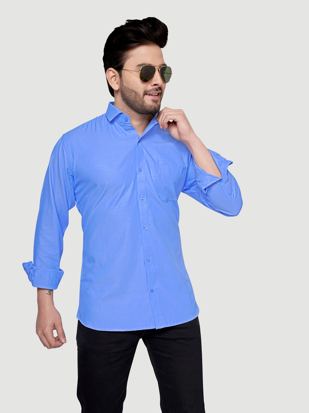 Black and White Shirts Men's Formal Dobby Shirt-3