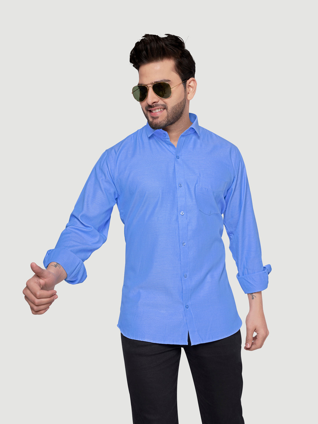 Black and White Shirts Men's Formal Dobby Shirt-3