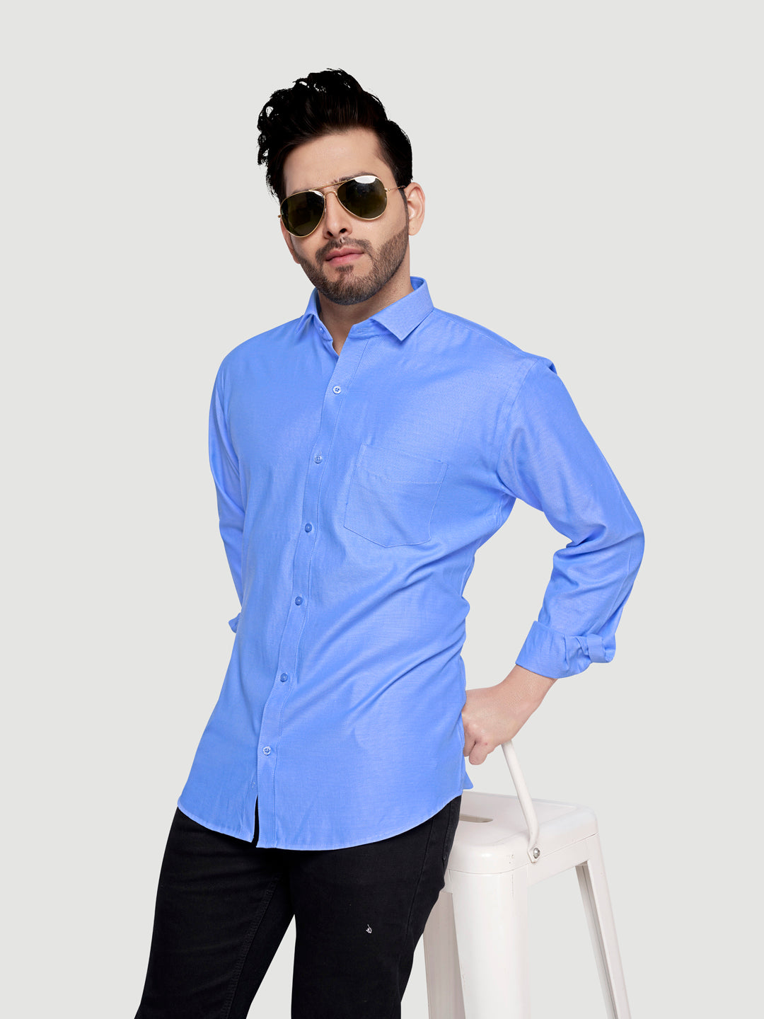 Black and White Shirts Men's Formal Dobby Shirt-3