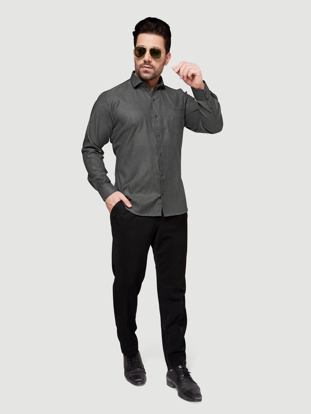 Black and White Shirts Men's Formal Dobby Shirt-6