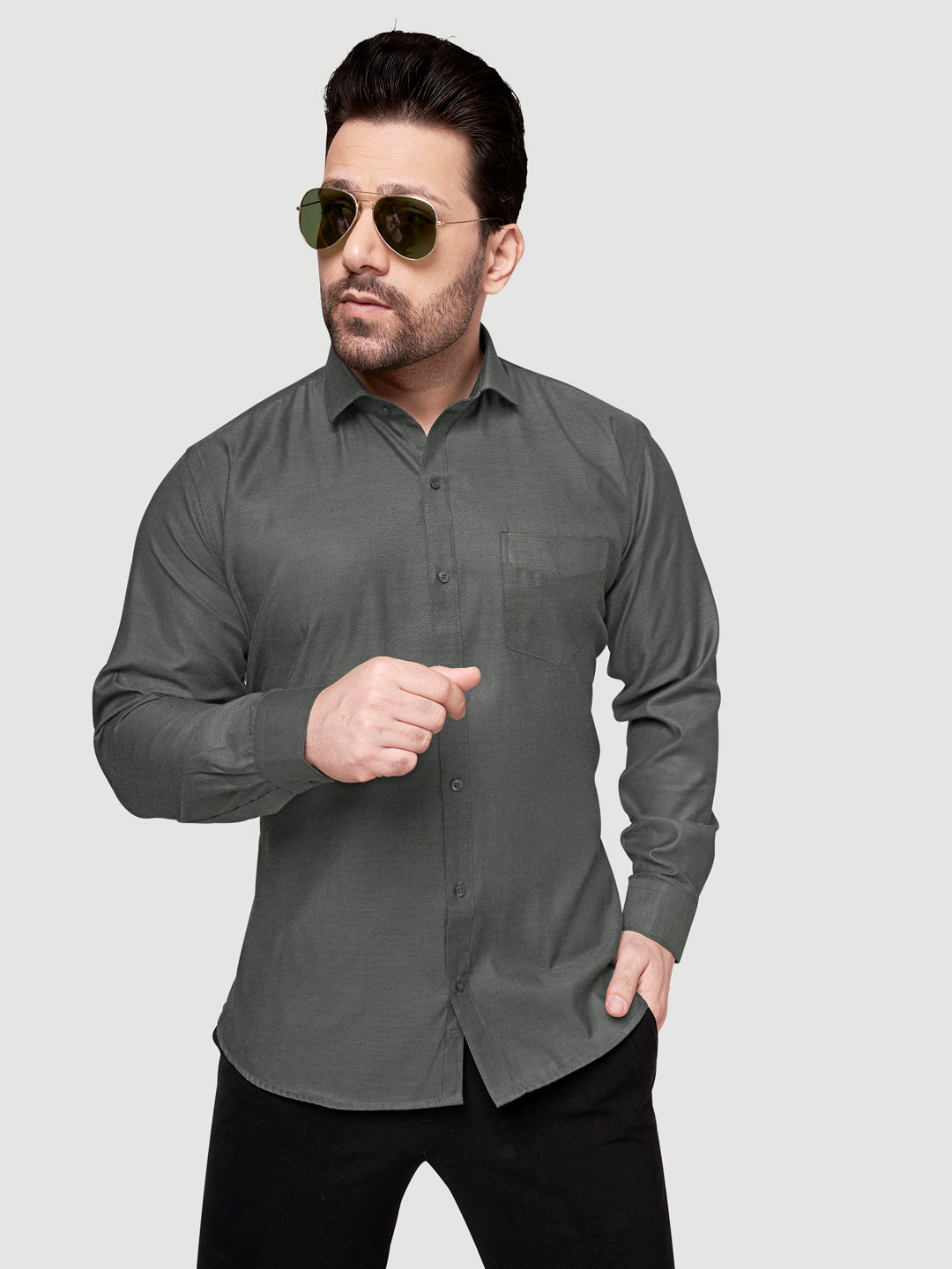 Black and White Shirts Men's Formal Dobby Shirt-6