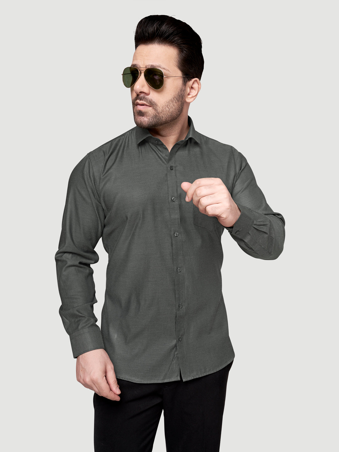 Black and White Shirts Men's Formal Dobby Shirt-6
