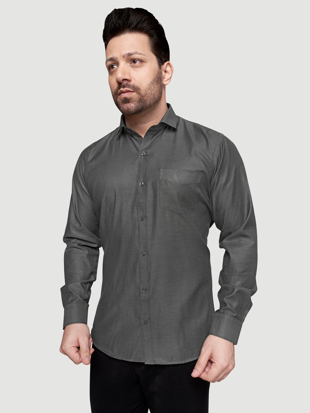 Black and White Shirts Men's Formal Dobby Shirt-6