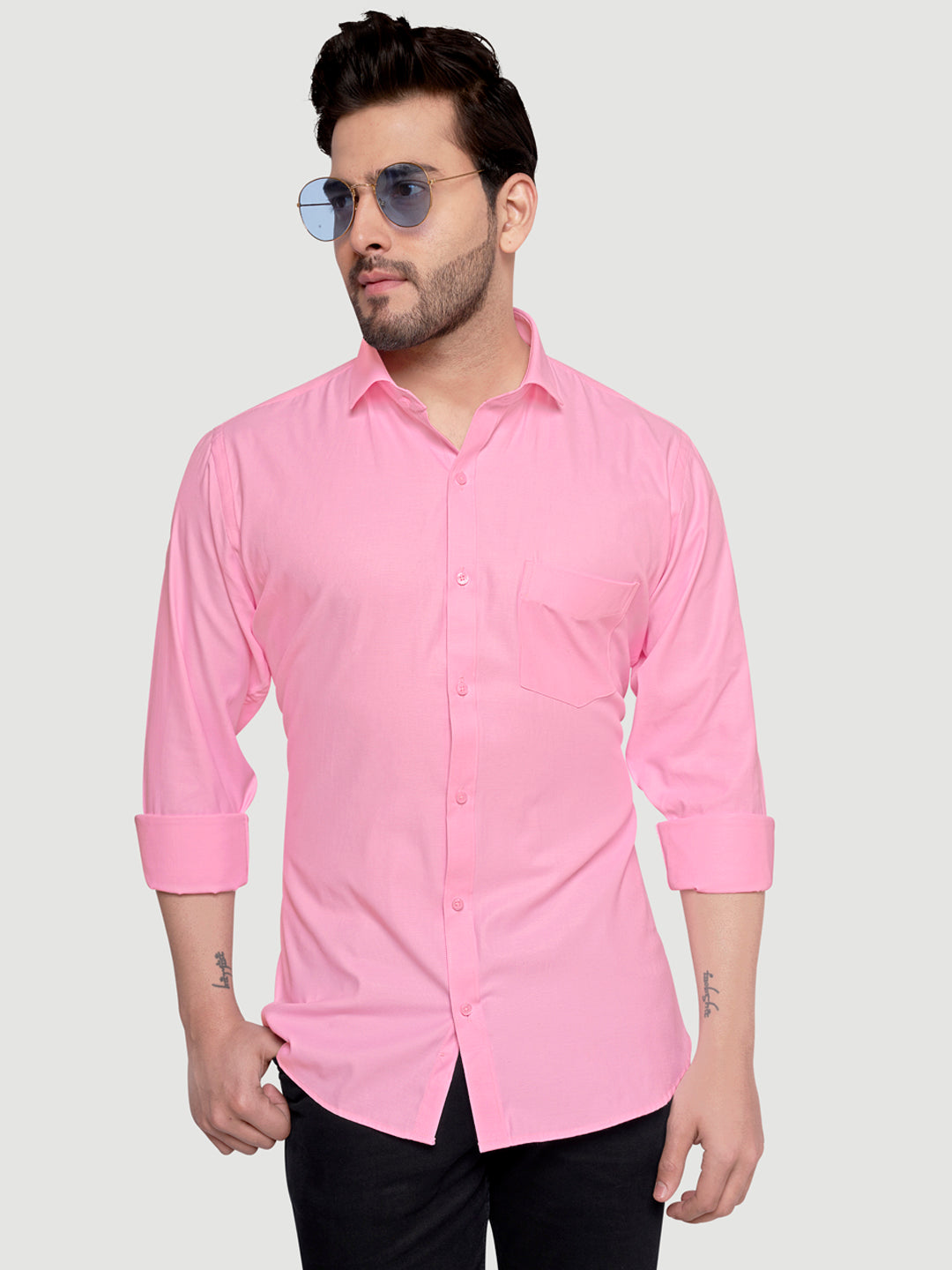 Black and White Shirts Men's Formal Dobby Shirt-1