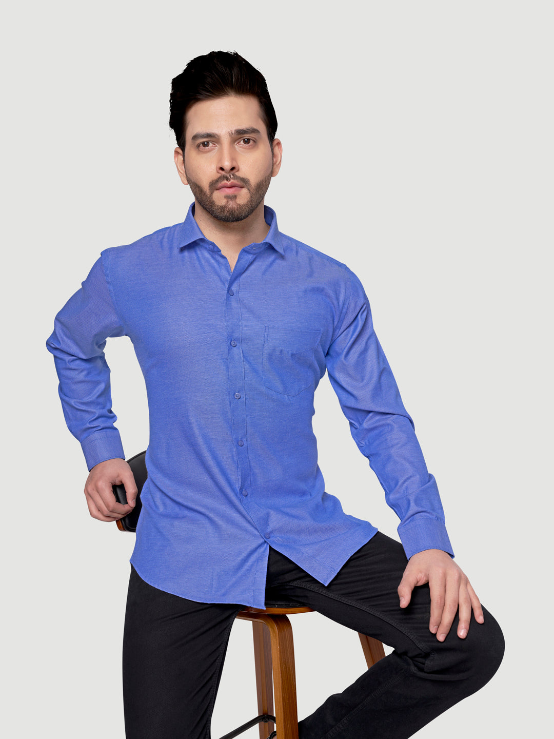 Black and White Shirts Men's Formal Dobby Shirt-5