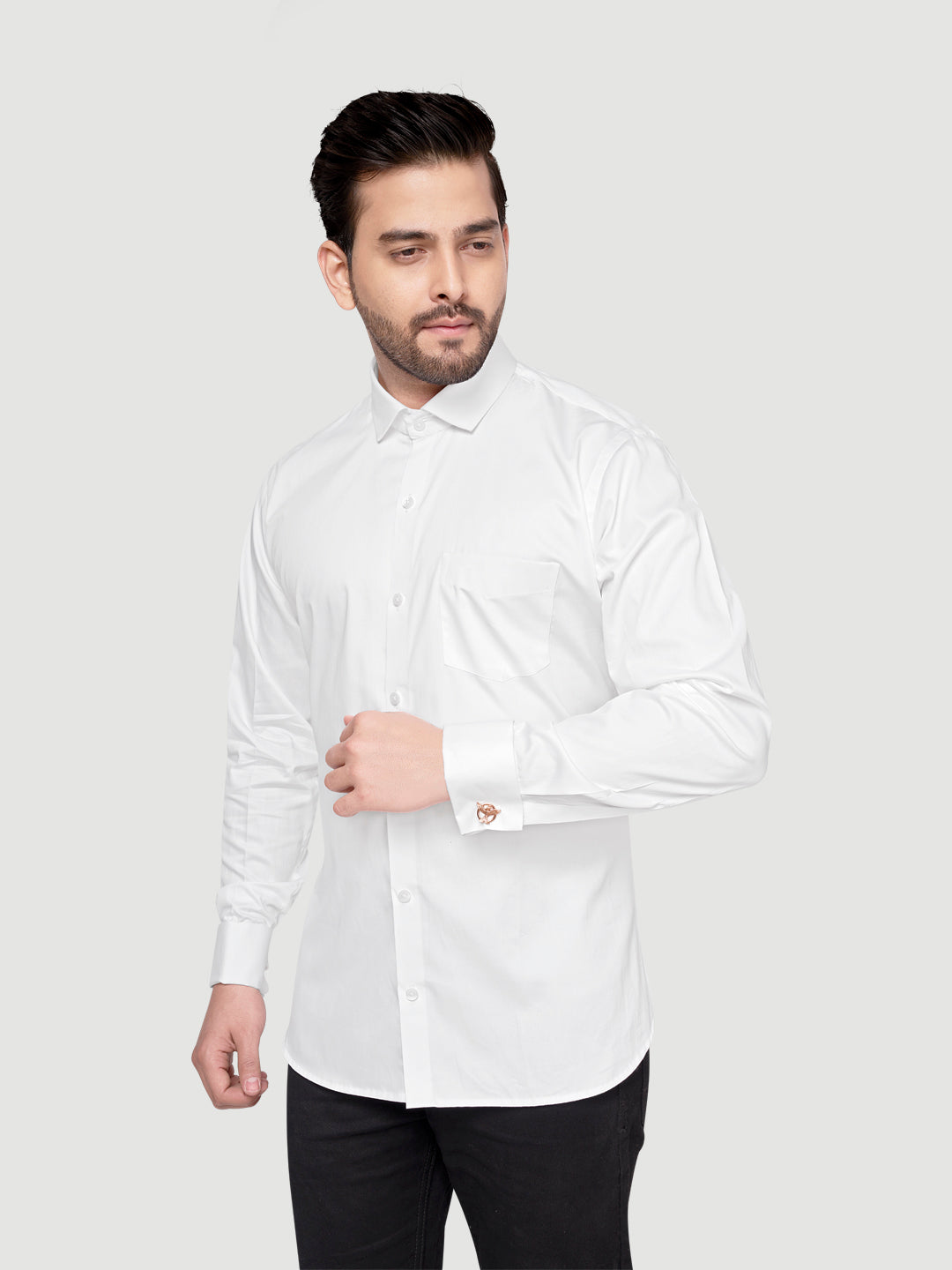 Black and White Shirts Men's Formal Cufflink Shirt White w/o bow