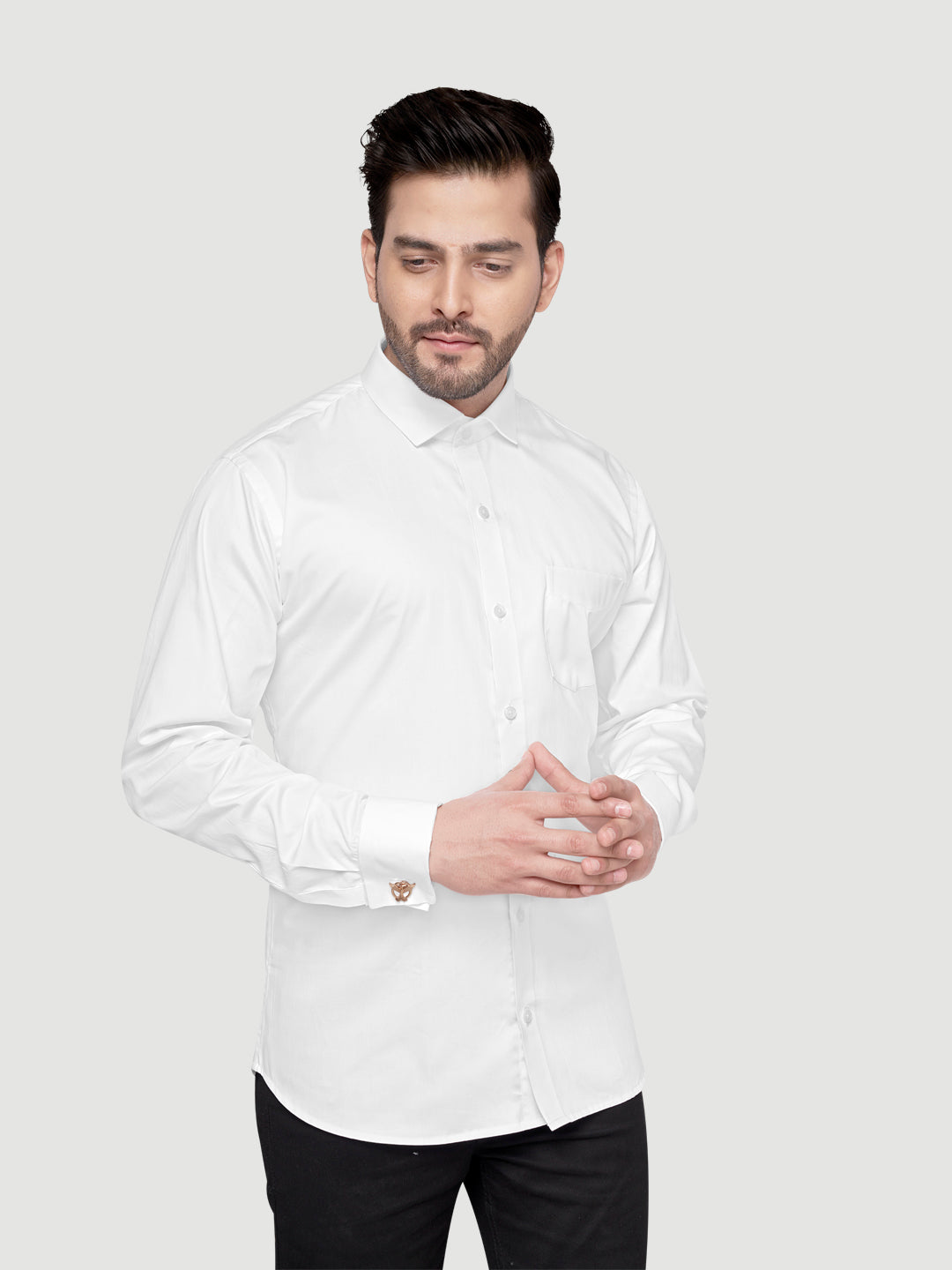 Black and White Shirts Men's Formal Cufflink Shirt White w/o bow