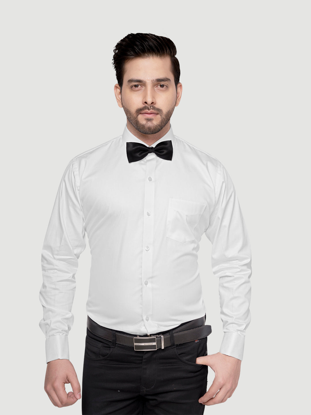 Black and White Shirts Men's Formal Cufflink Shirt White w bow
