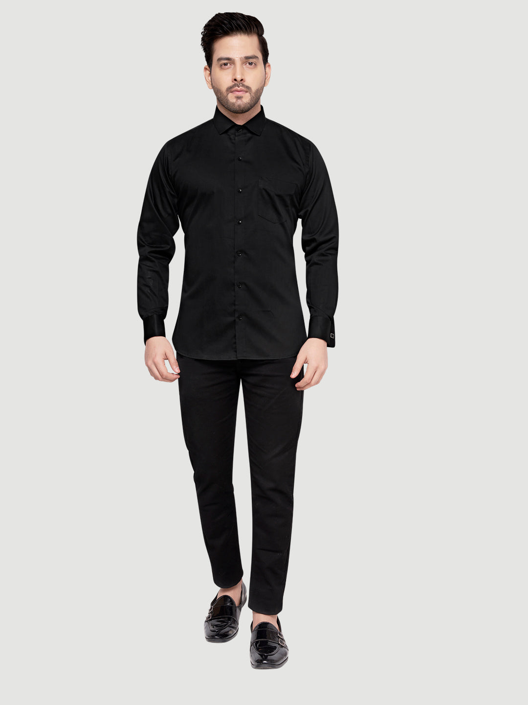 Black and White Shirts Men's Formal Cufflink Shirt Black w/o bow