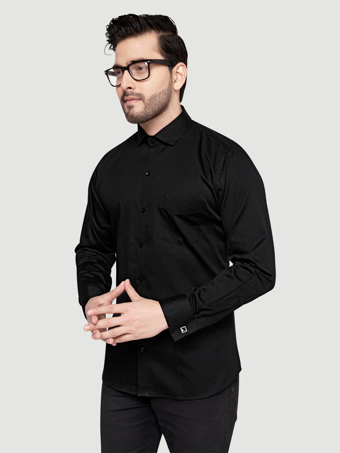 Black and White Shirts Men's Formal Cufflink Shirt Black w/o bow
