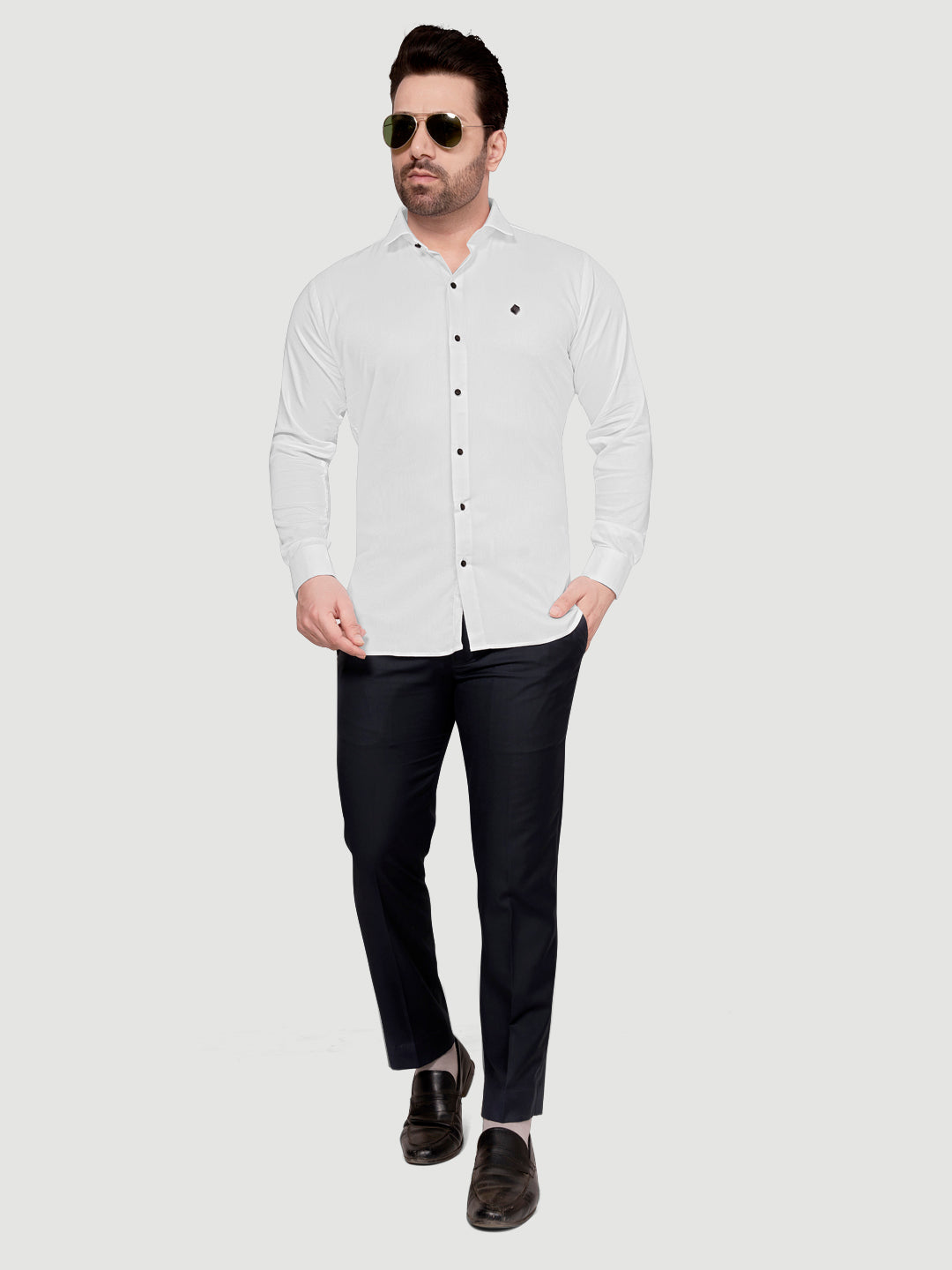 Black and White Men's Designer Shirt with Collar Accessory & Designer Broach White