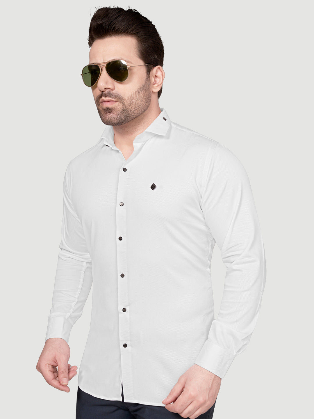 Black and White Men's Designer Shirt with Collar Accessory & Designer Broach White