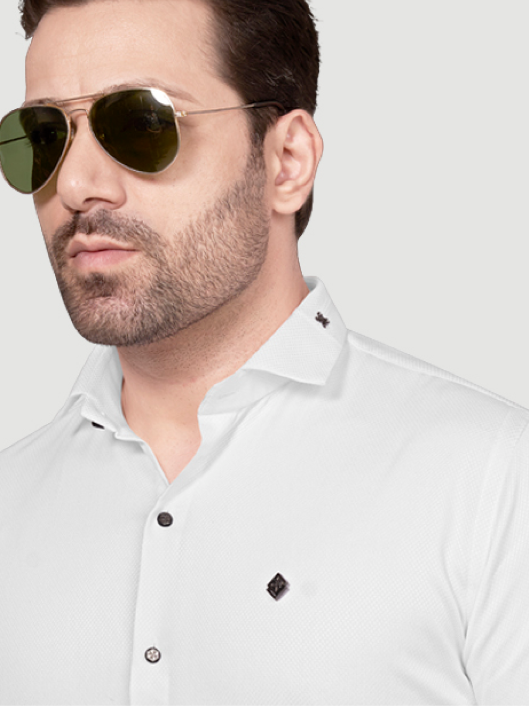 Black and White Men's Designer Shirt with Collar Accessory & Designer Broach White