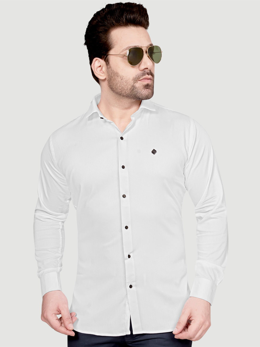 Black and White Men's Designer Shirt with Collar Accessory & Designer Broach White