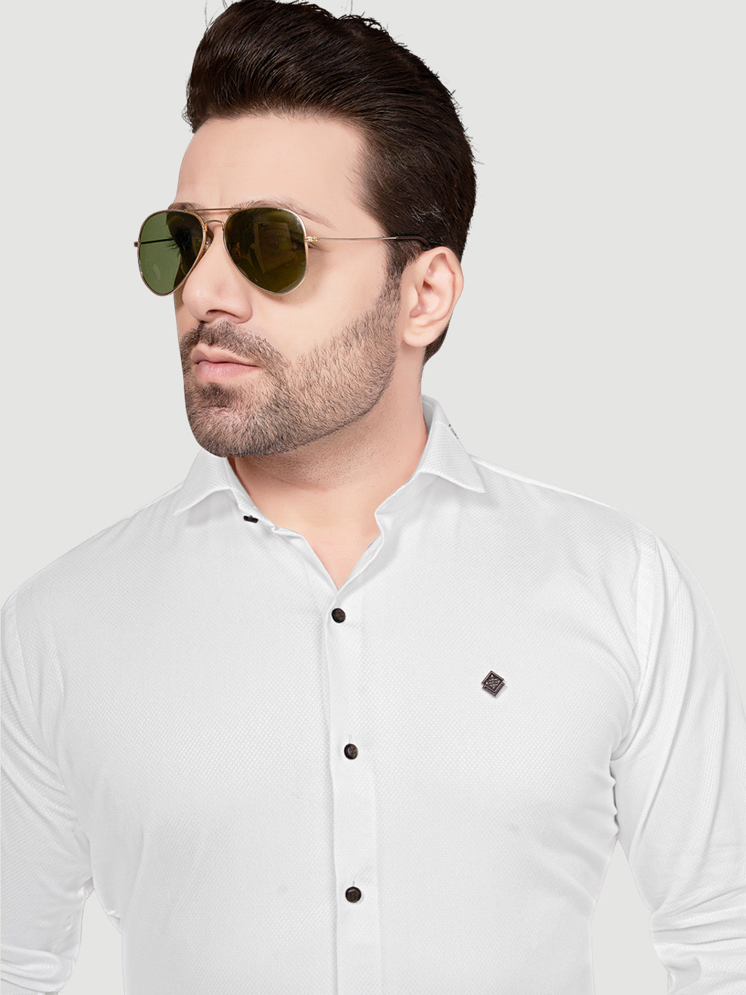 Black and White Men's Designer Shirt with Collar Accessory & Designer Broach White