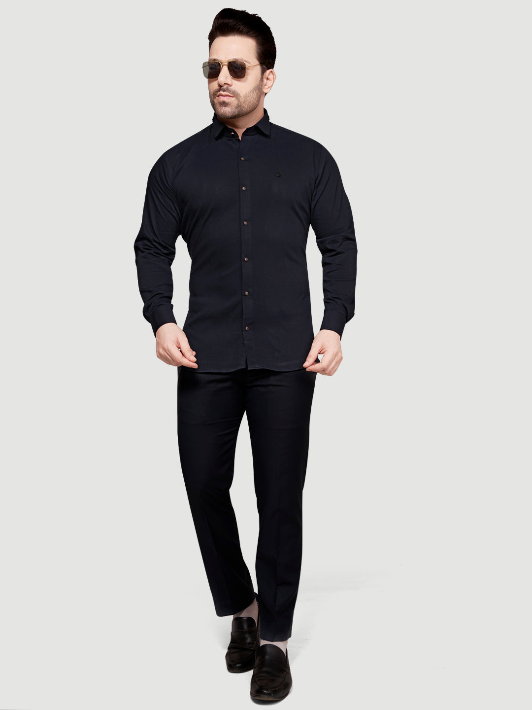 Black and White Men's Designer Shirt with Collar Accessory & Designer Broach Navy Blue