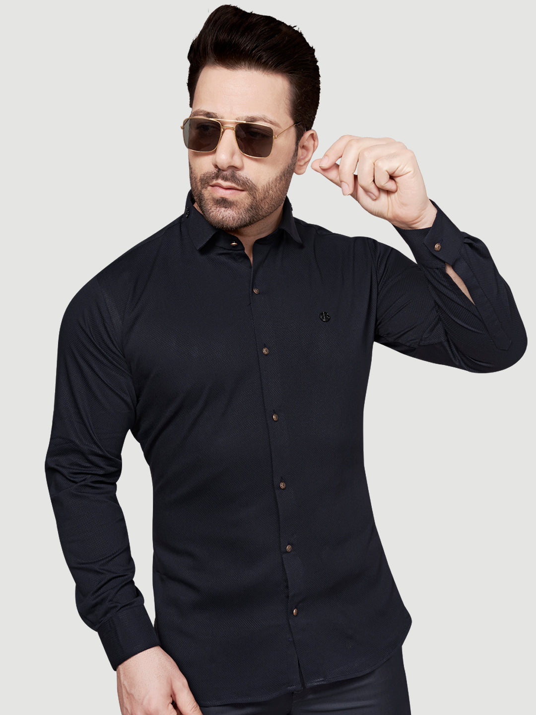 Black and White Men's Designer Shirt with Collar Accessory & Designer Broach Navy Blue