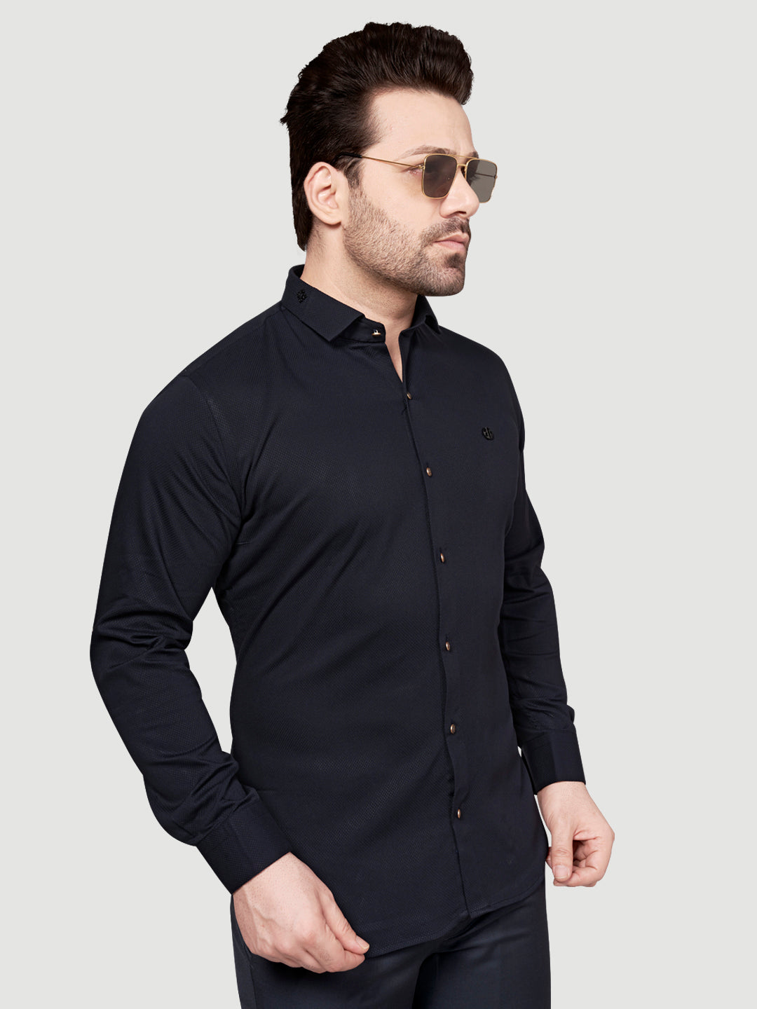 Black and White Men's Designer Shirt with Collar Accessory & Designer Broach Navy Blue