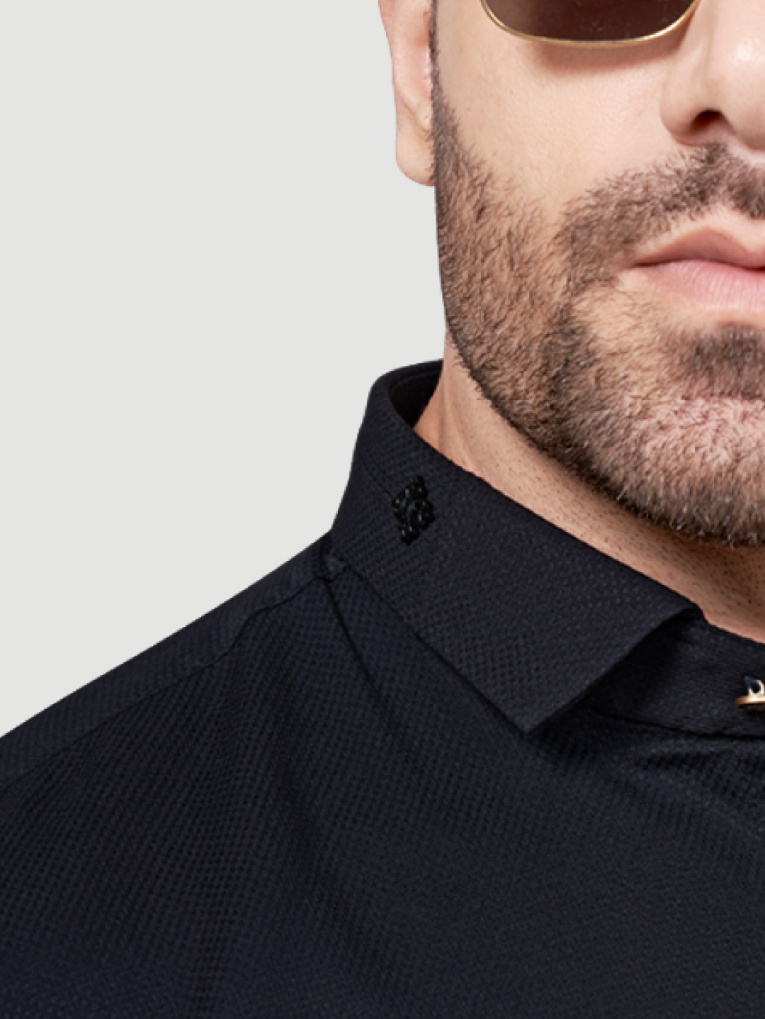 Black and White Men's Designer Shirt with Collar Accessory & Designer Broach Navy Blue