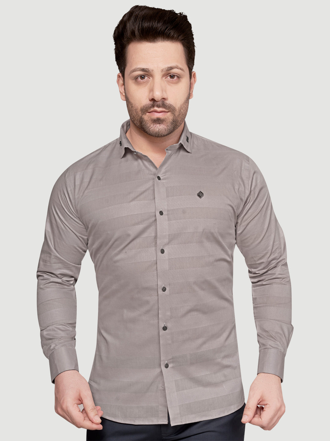 Black and White Men's Weft Designer Shirt Dusty Grey