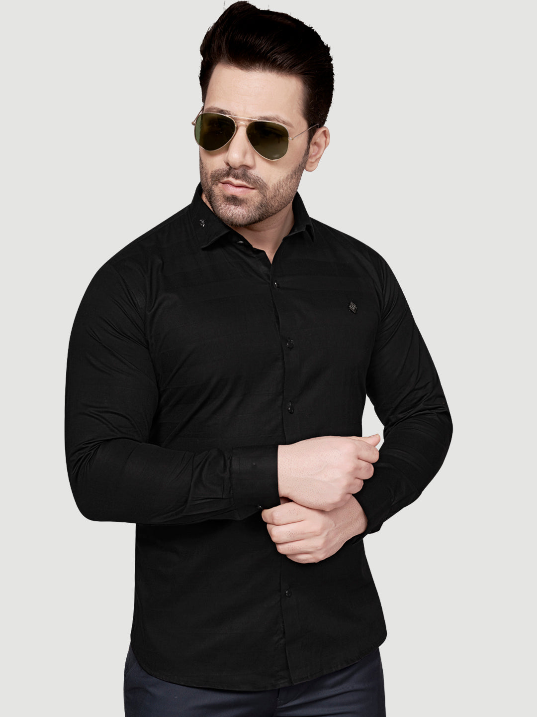 Black and White Men's Weft Designer Shirt Black