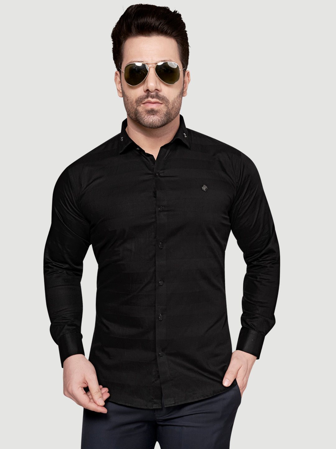 Black and White Men's Weft Designer Shirt Black