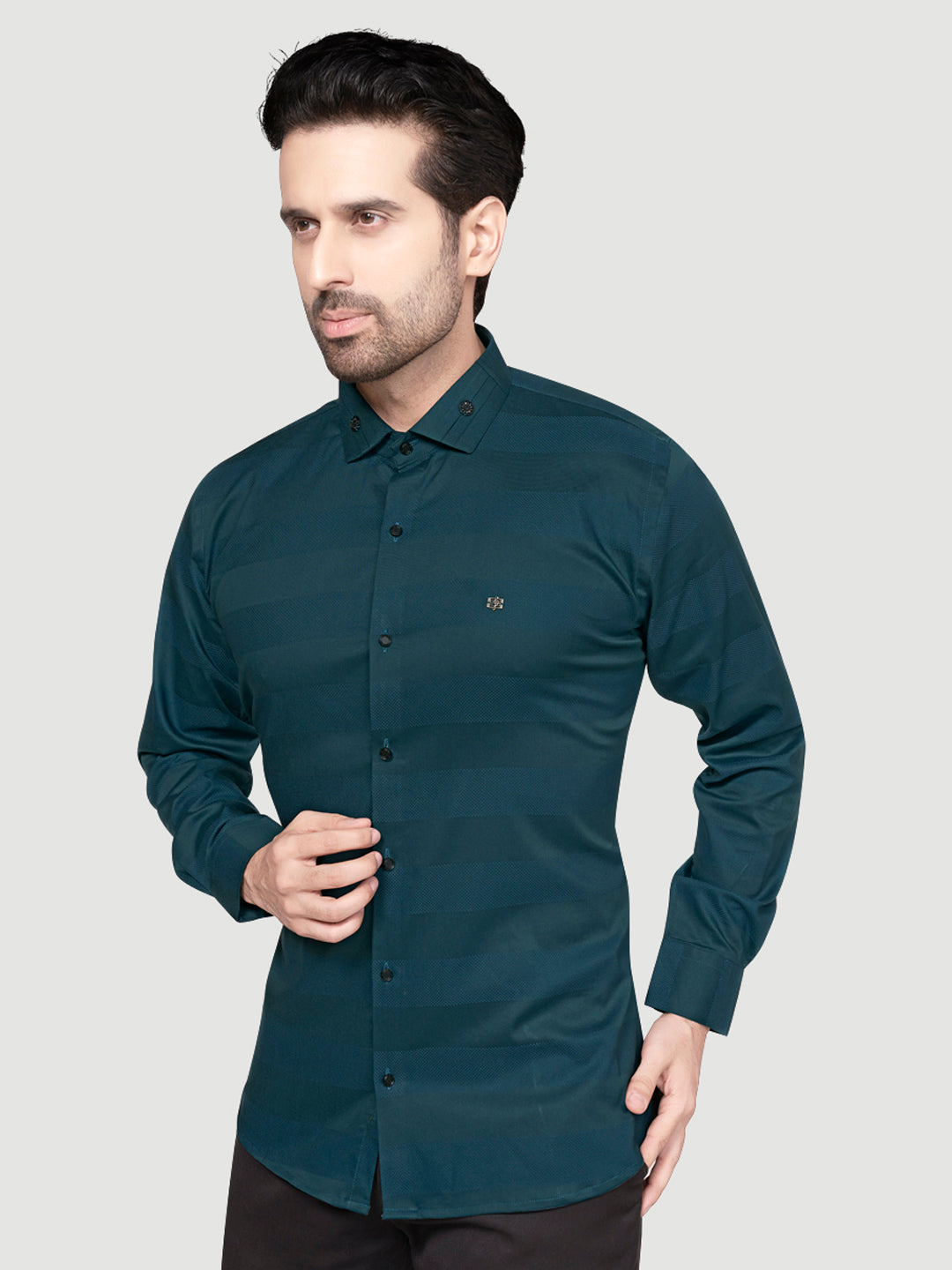 Black and White Men's Designer Shirt with Collar Accessory & Broach Iron Grey