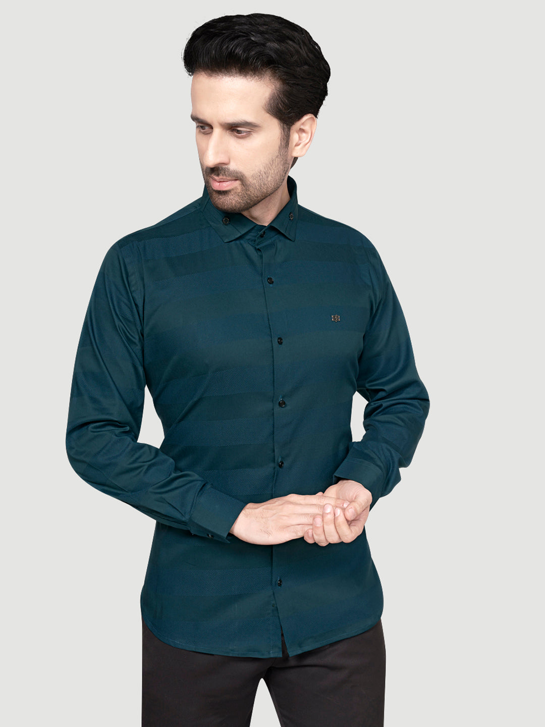 Black and White Men's Designer Shirt with Collar Accessory & Broach Iron Grey