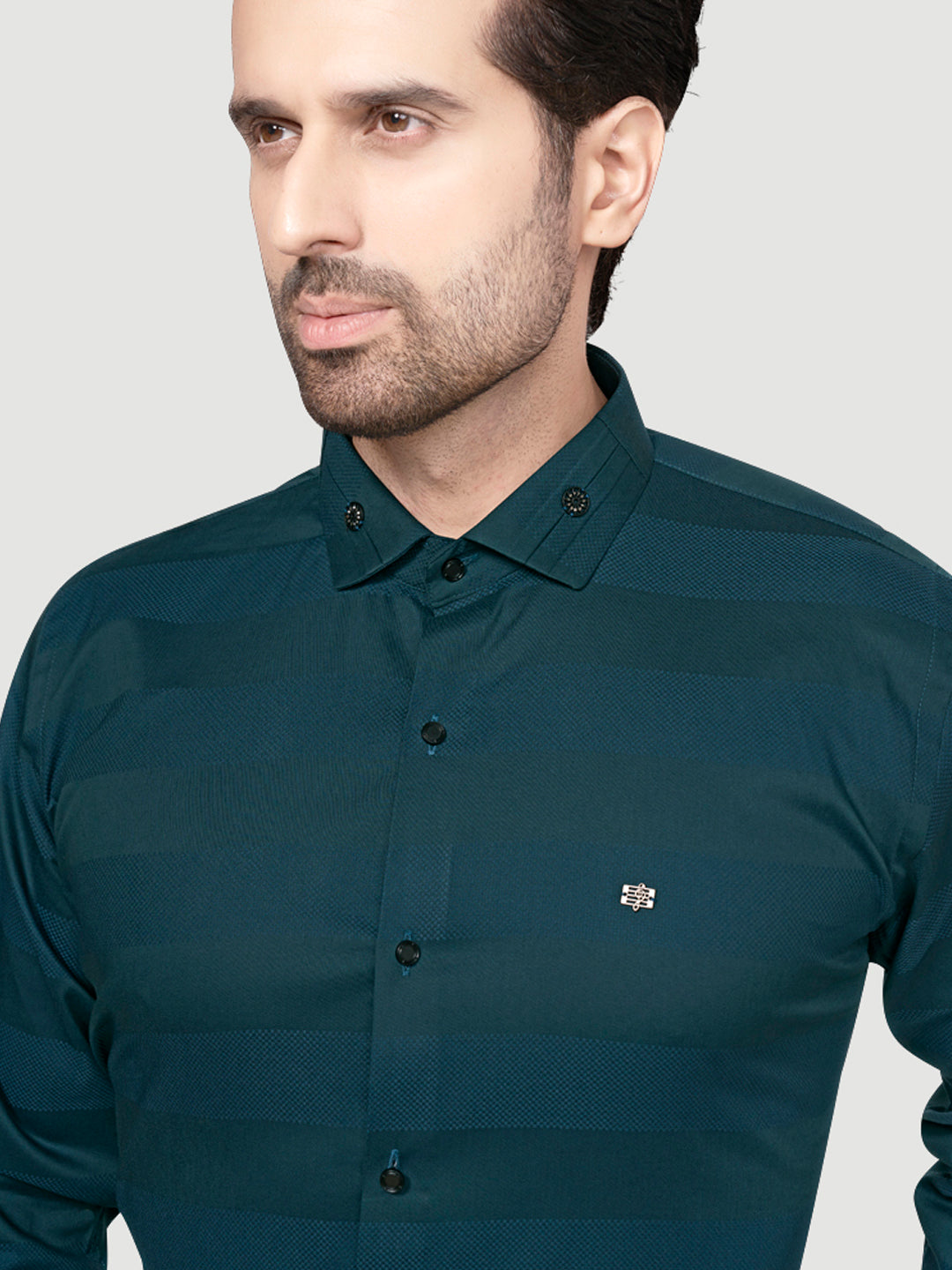 Black and White Men's Designer Shirt with Collar Accessory & Broach Iron Grey