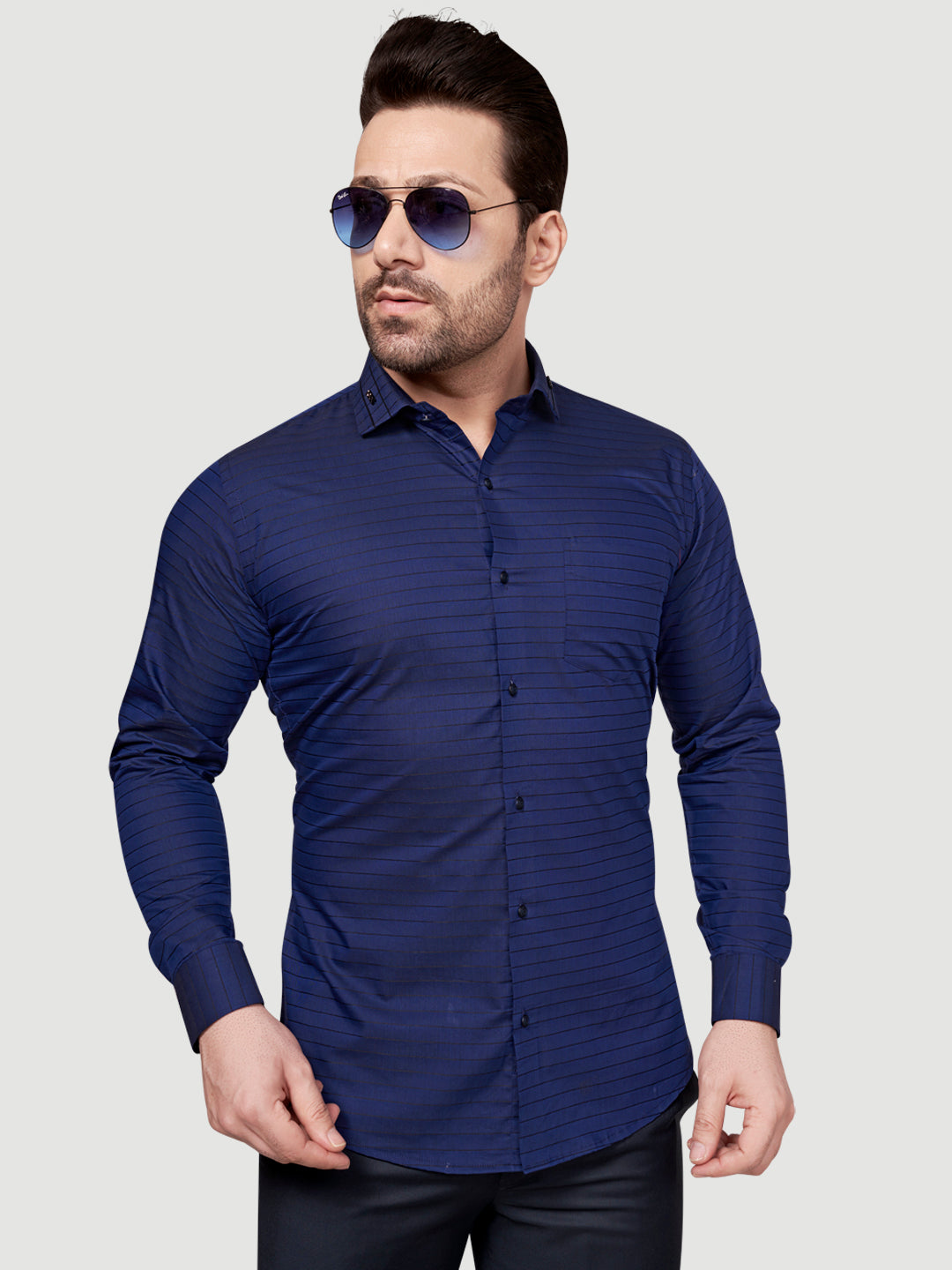 Black & White Men's Designer Weft Shirt with Collar Accessory Royal Blue