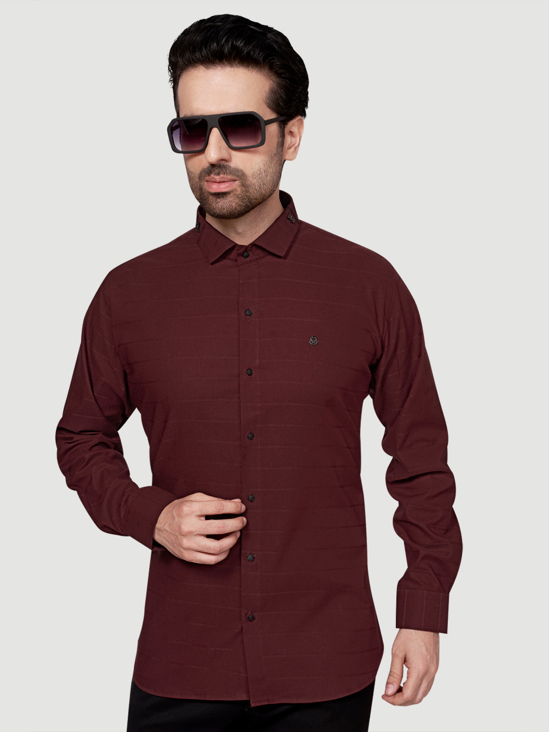 Black and White Men's Designer Shirt with Collar Accessory & Designer Broach Maroon