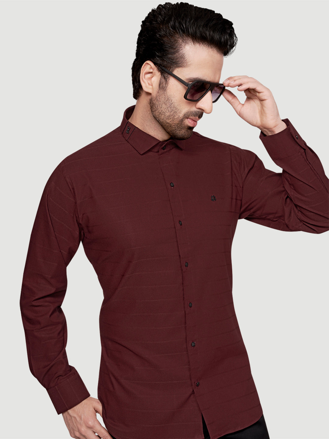 Black and White Men's Designer Shirt with Collar Accessory & Designer Broach Maroon