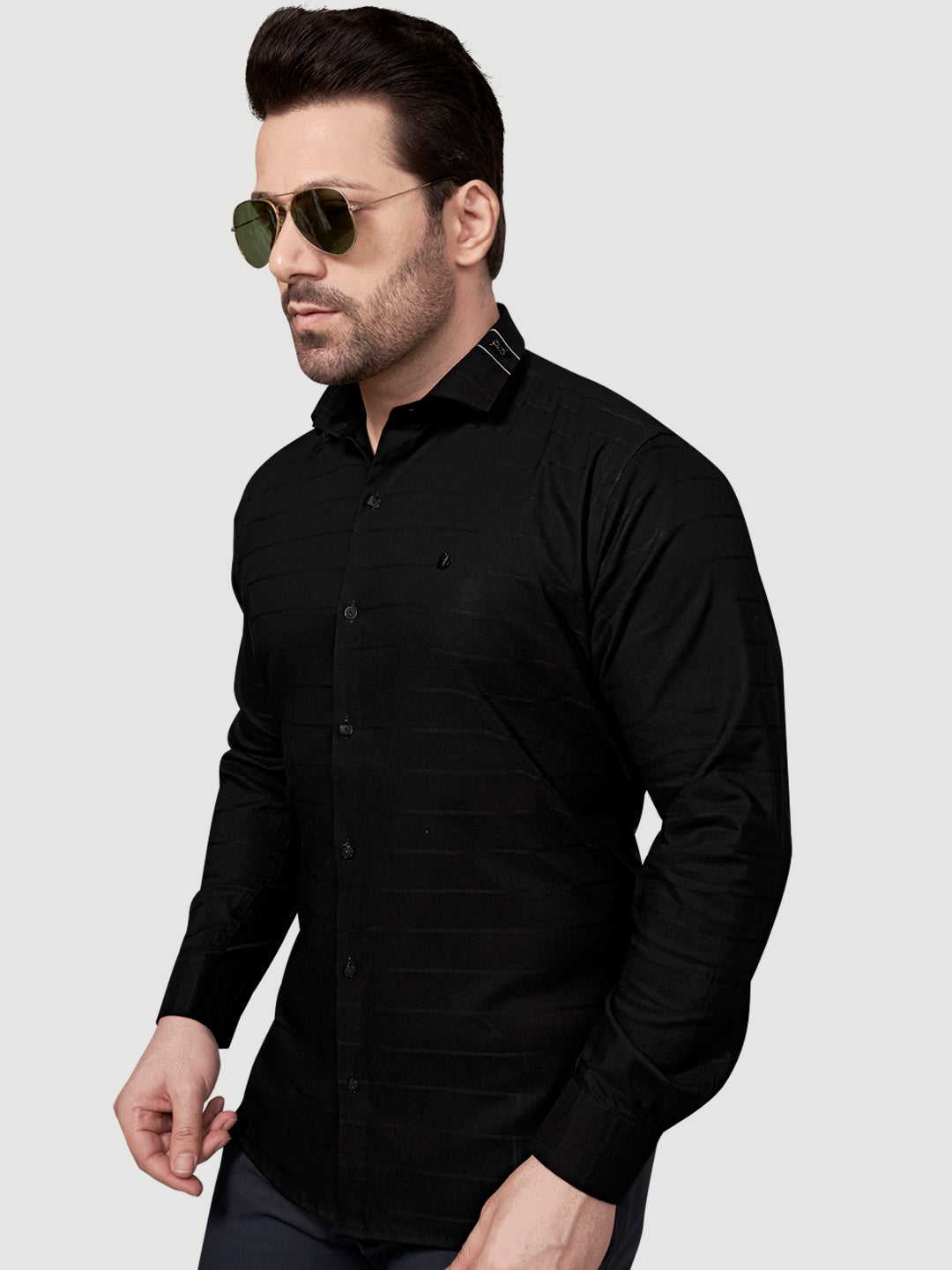 Black and White Men's Designer Shirt with Collar Accessory & Designer Broach Black