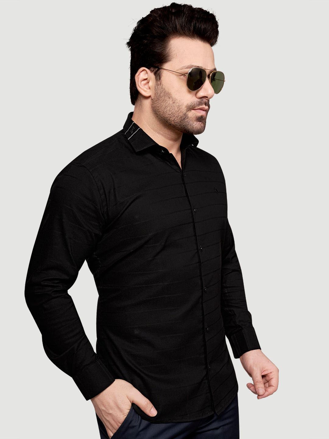 Black and White Men's Designer Shirt with Collar Accessory & Designer Broach Black
