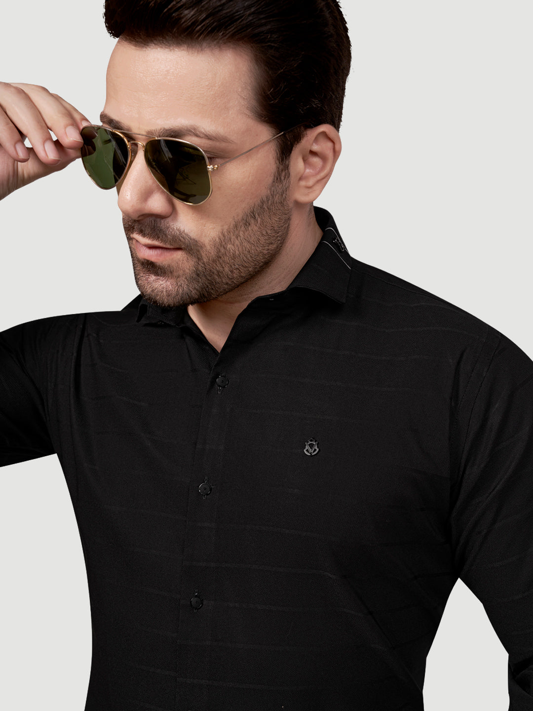 Black and White Men's Designer Shirt with Collar Accessory & Designer Broach Black
