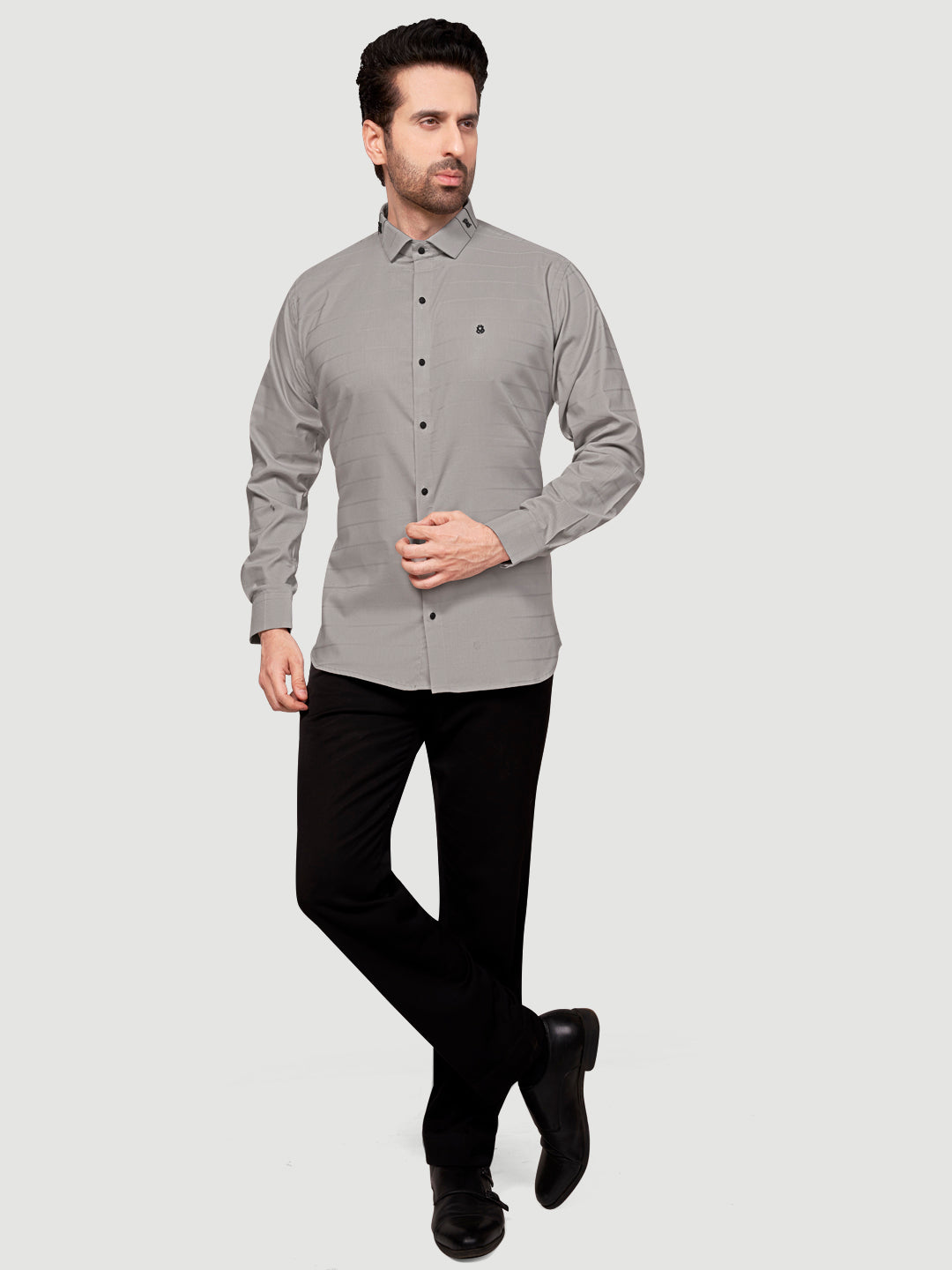Black and White Men's Designer Shirt with Collar Accessory & Designer Broach Grey