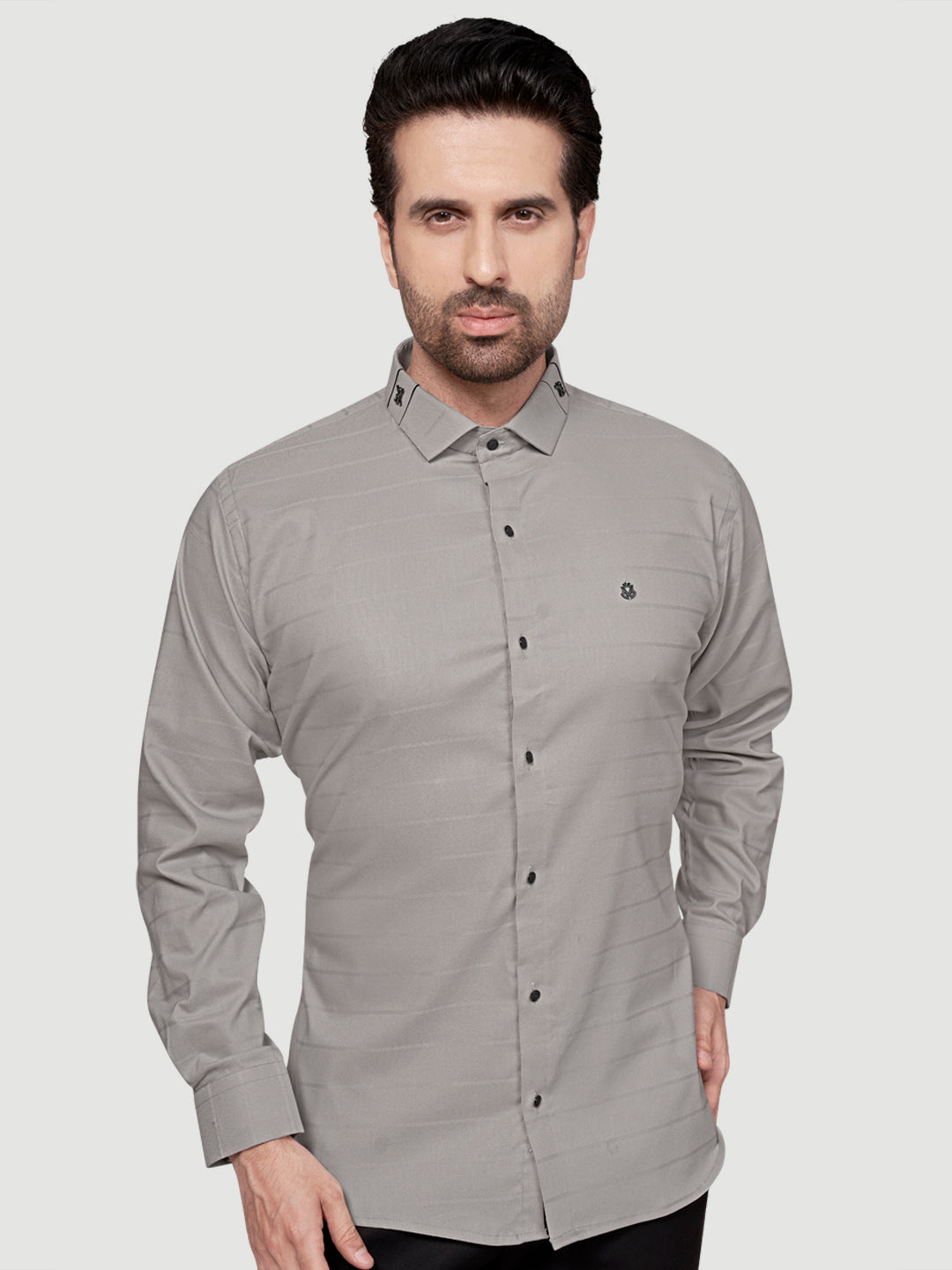 Black and White Men's Designer Shirt with Collar Accessory & Designer Broach Grey