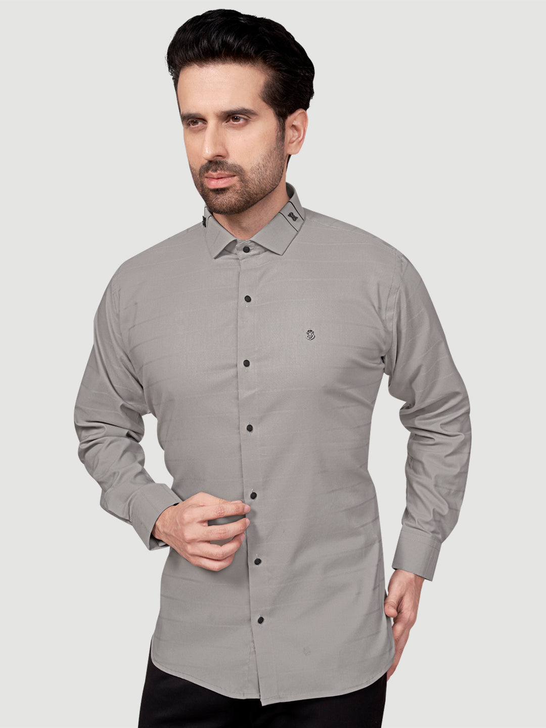 Black and White Men's Designer Shirt with Collar Accessory & Designer Broach Grey