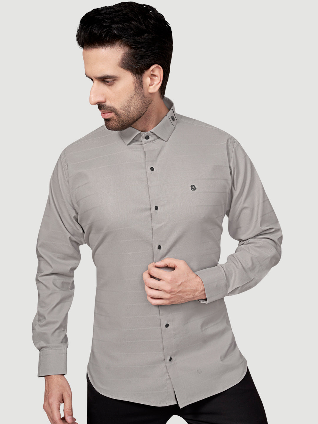 Black and White Men's Designer Shirt with Collar Accessory & Designer Broach Grey
