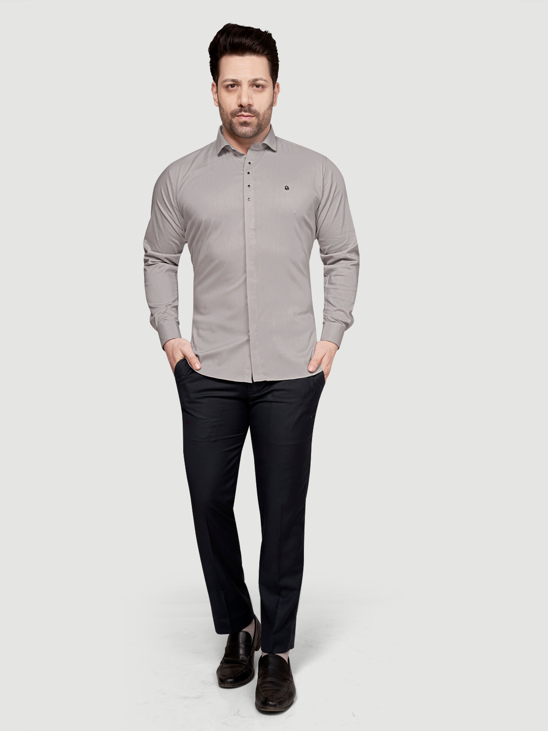 Black & White Designer Shirts with Shimmer Buttons Grey