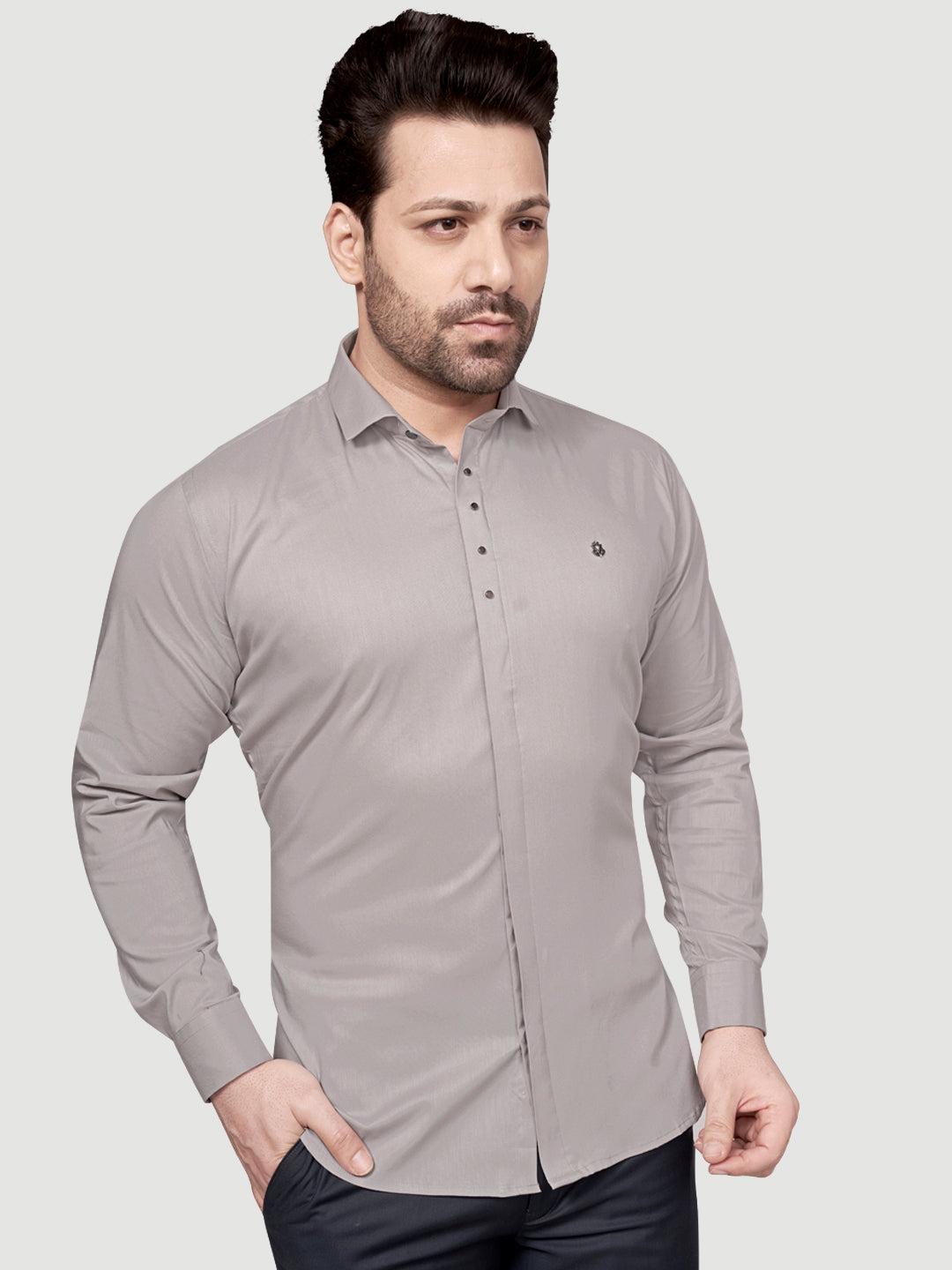 Black & White Designer Shirts with Shimmer Buttons Grey