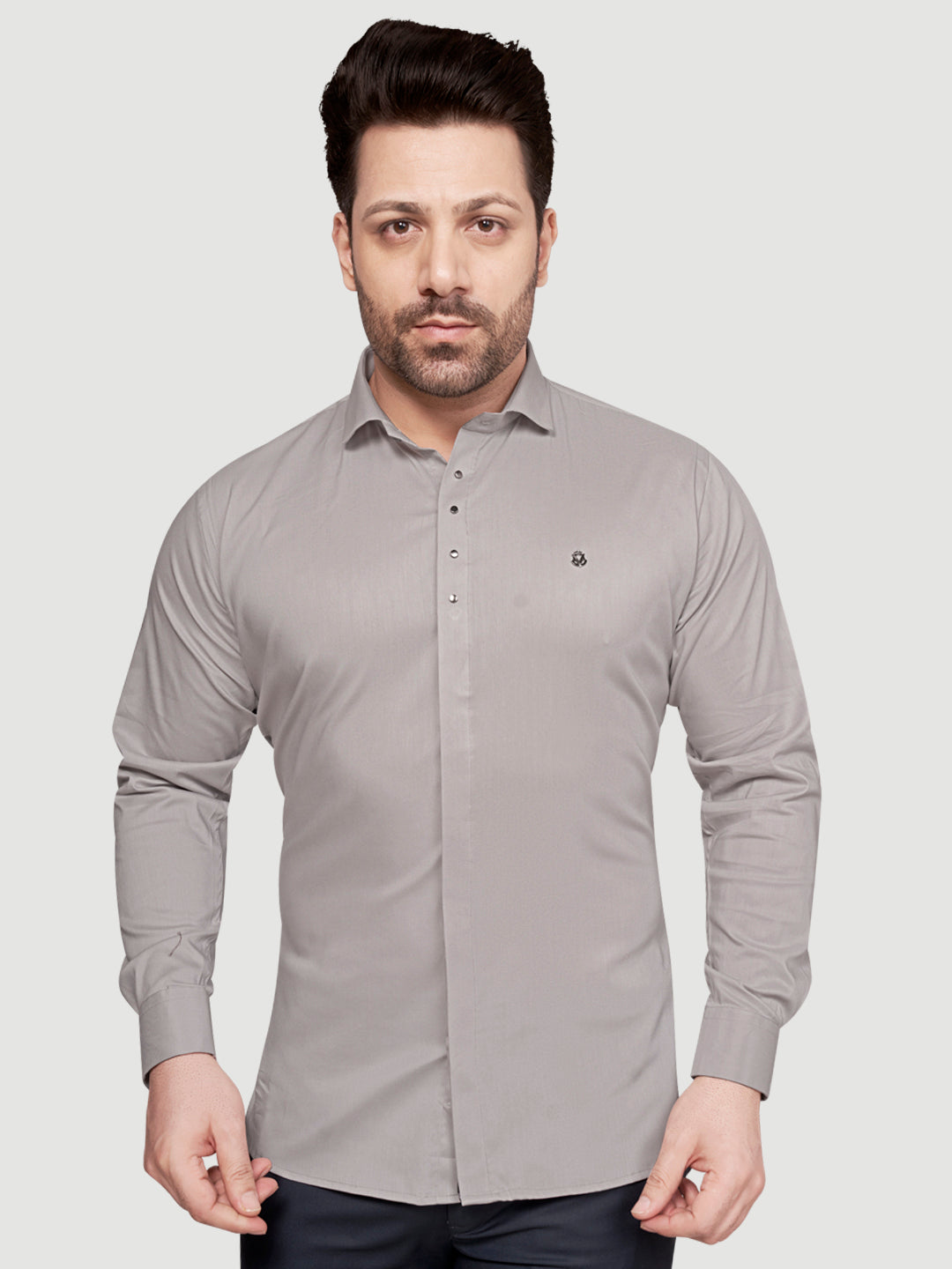 Black & White Designer Shirts with Shimmer Buttons Grey
