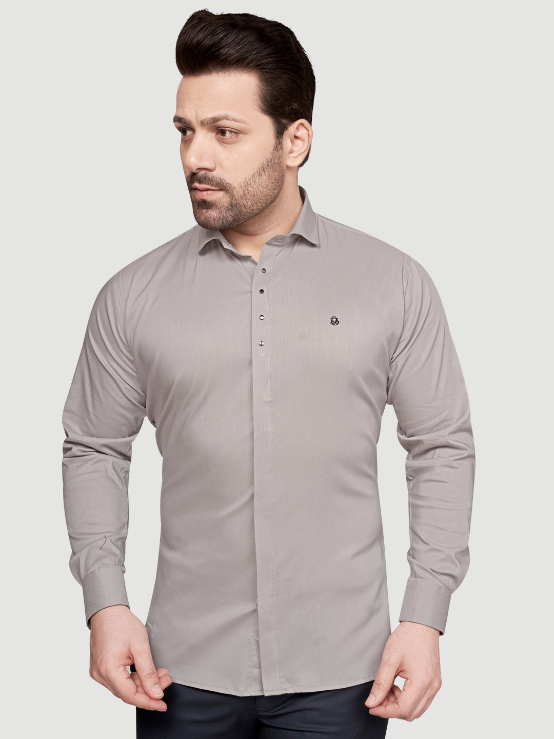 Black & White Designer Shirts with Shimmer Buttons Grey