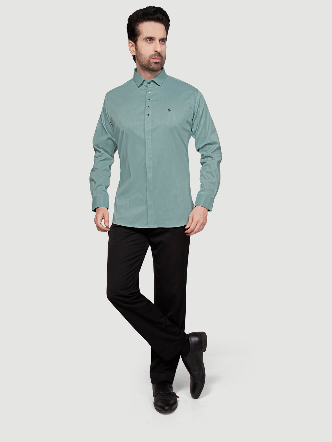 Black & White Designer Shirts with Shimmer Buttons Light Grey
