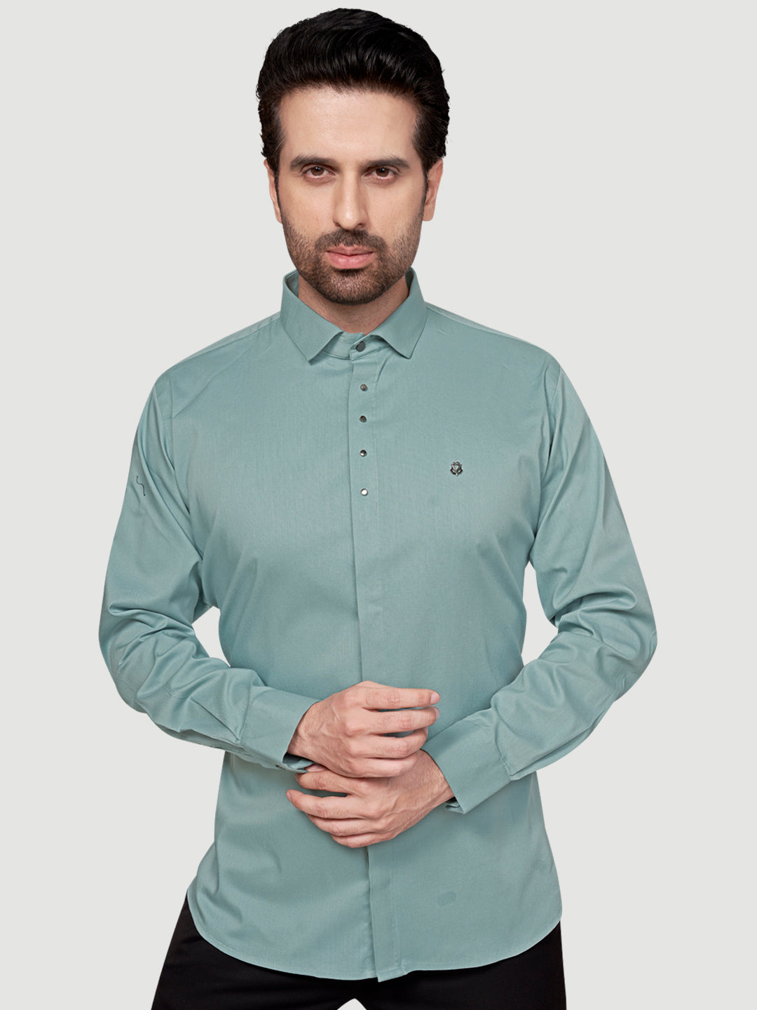 Black & White Designer Shirts with Shimmer Buttons Light Grey