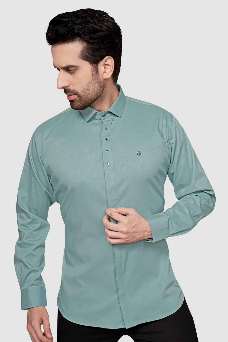 Black & White Designer Shirts with Shimmer Buttons Light Grey