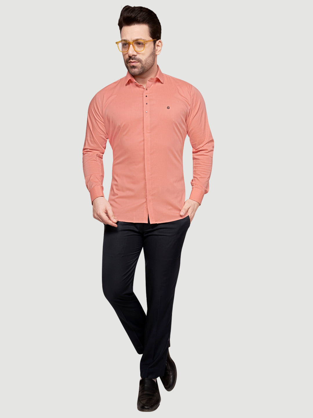 Black & White Designer Shirts with Shimmer Buttons Peach
