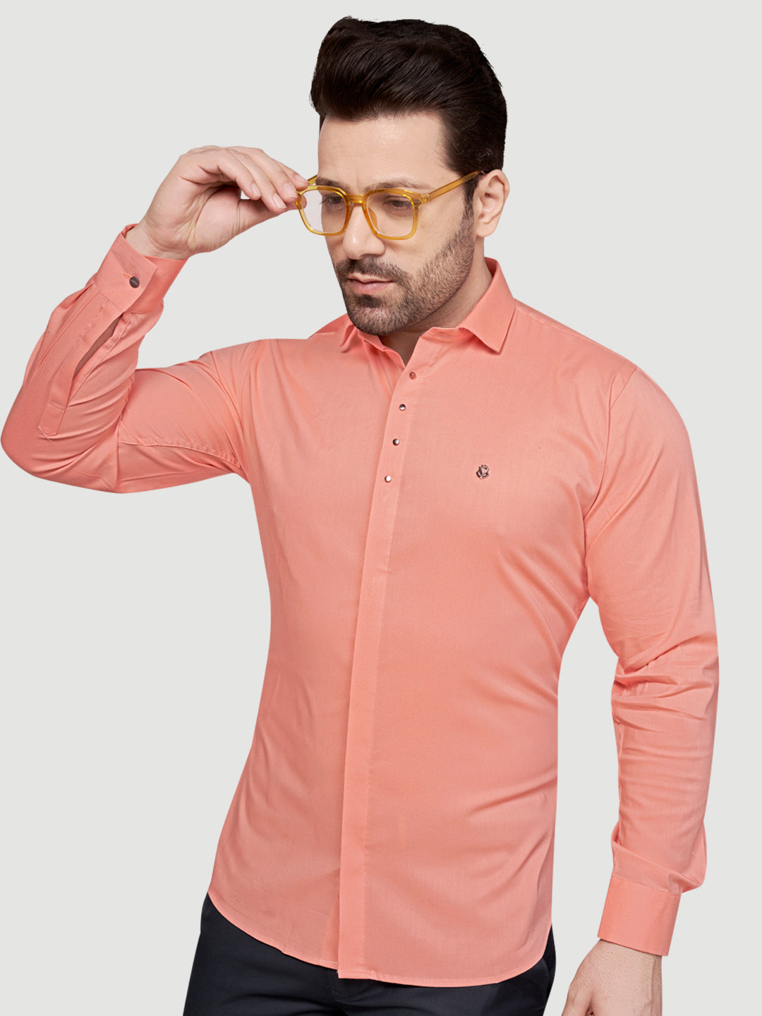 Black & White Designer Shirts with Shimmer Buttons Peach
