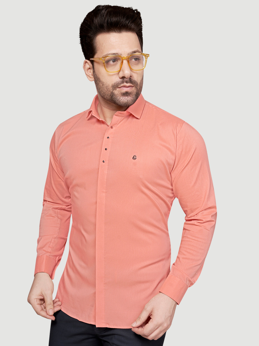 Black & White Designer Shirts with Shimmer Buttons Peach